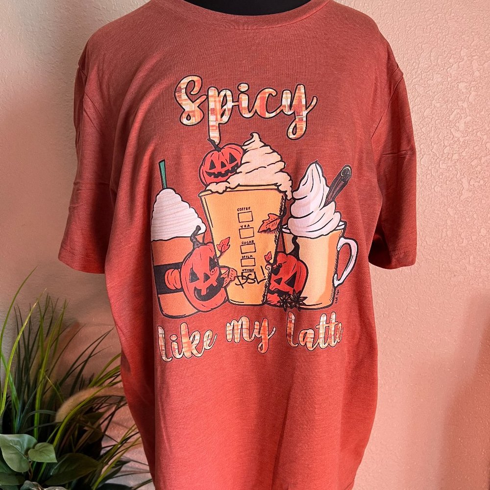 Womens Halloween Spicy Like My Latte Tshirt M L XL 2X 3X NWOT